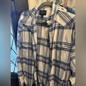 Lucky Brand Navy and White Pearl Snap Plaid Shirt